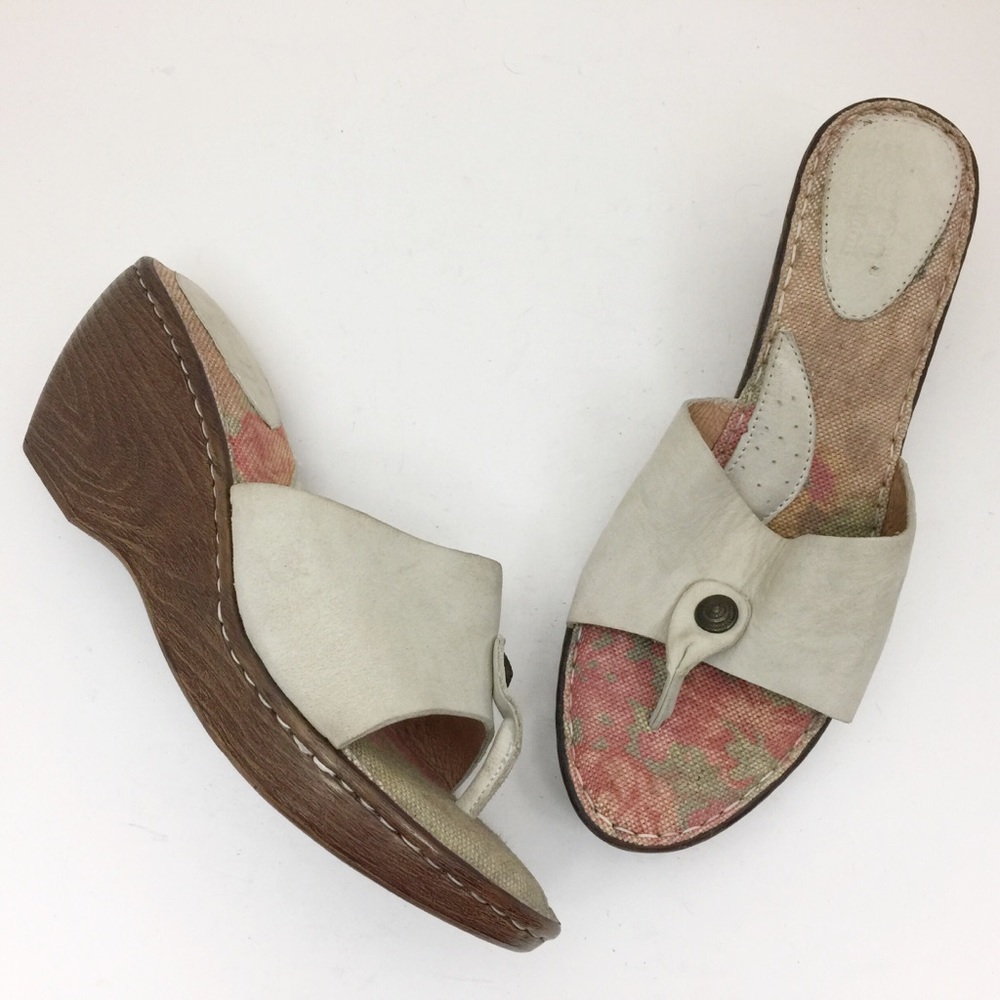 BORN Ivory Nubuck Thong Wedge Platform Sandals
